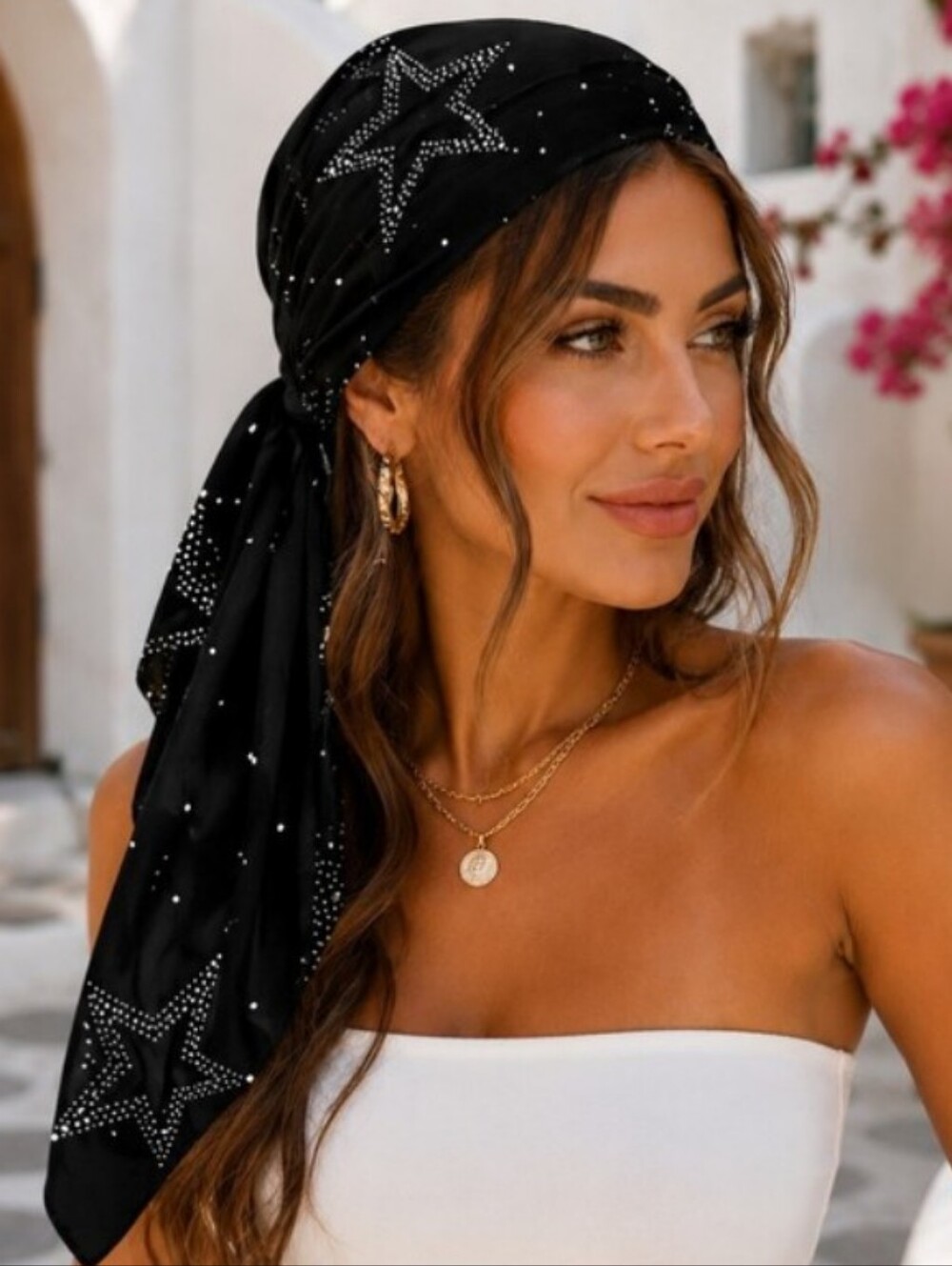 Black Star Print Scarf / Headscarf- Stylish Women's Accessory